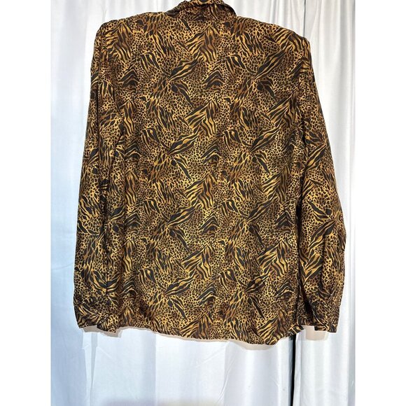 Vintage Stunt Womens 100% Silk Animal Print Button-Up Shirt M - Picture 5 of 6